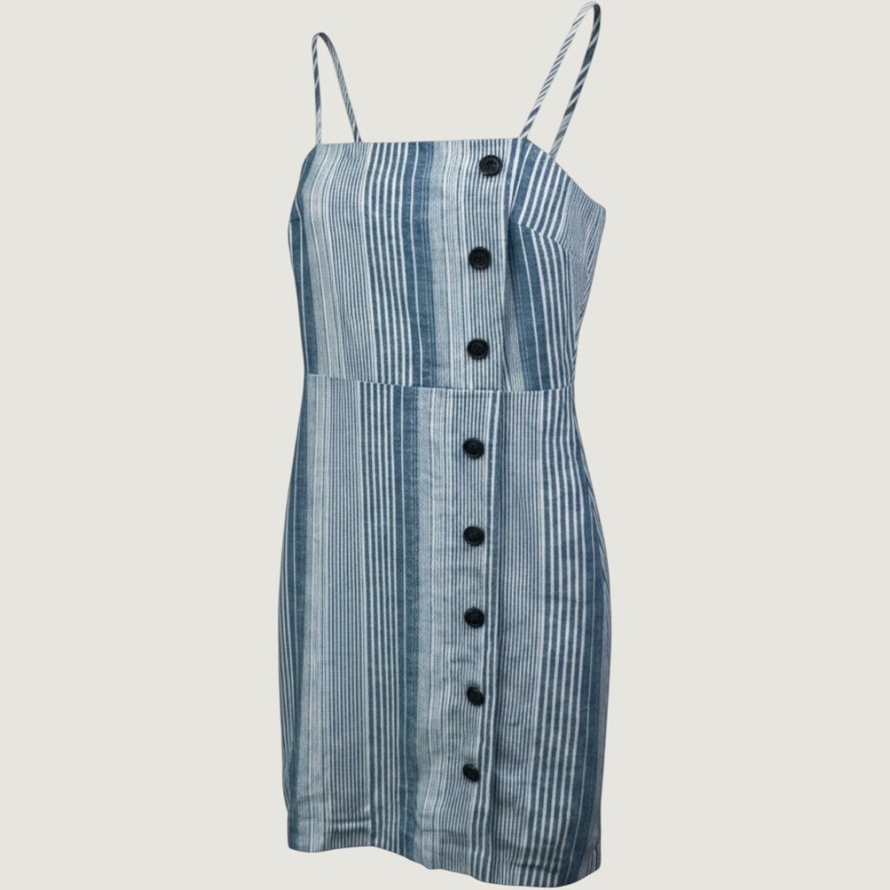 Lavender Brown Stripe Button Mini Dress XS Blue White Coastal Nautical Summer